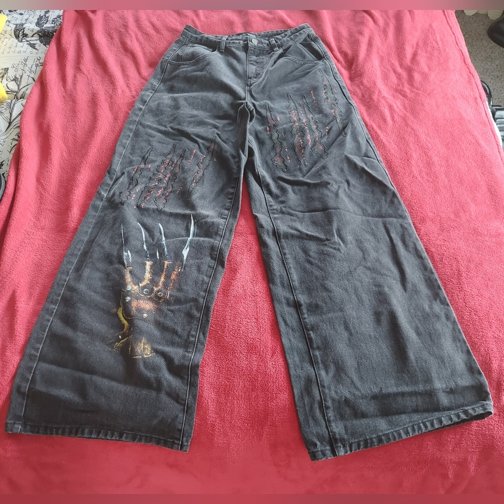 Dolls Kill Freddy Krueger WB Horror Nightmare On Elm Street Wide Leg Pants